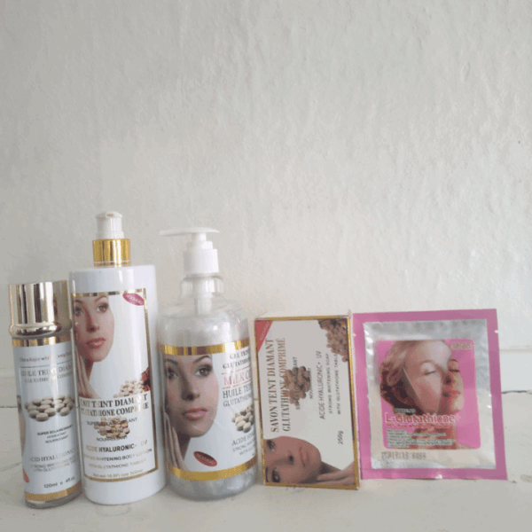 Lait Teint Glutathione Comprime Diamant Full Skincare Set – Strong Whitening Lotion, Serum, Face Cream, Body Wash, Soap & 40g Glutathione Powder - Image 2