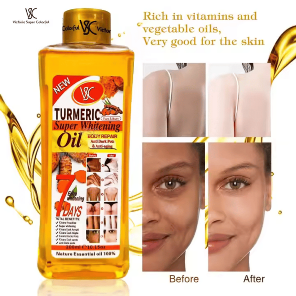 Turmeric Oil 200ml Skin Whitening Oil Face & Body Repair Lightening Moisturizer Carrot Almond Massage Essential Oil - Image 3