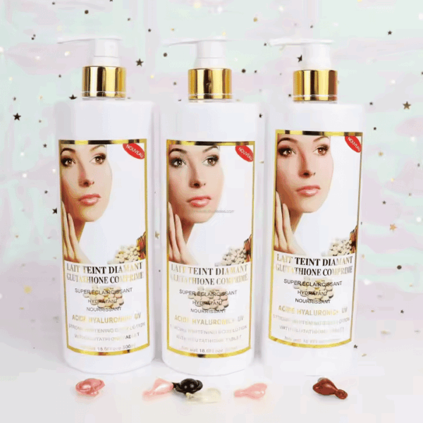 Lait Teint Diamant Organic Gluta Comprime Whitening Hyaluronic Acid Collagen Peeling Body Lotion 500ml - Image 4
