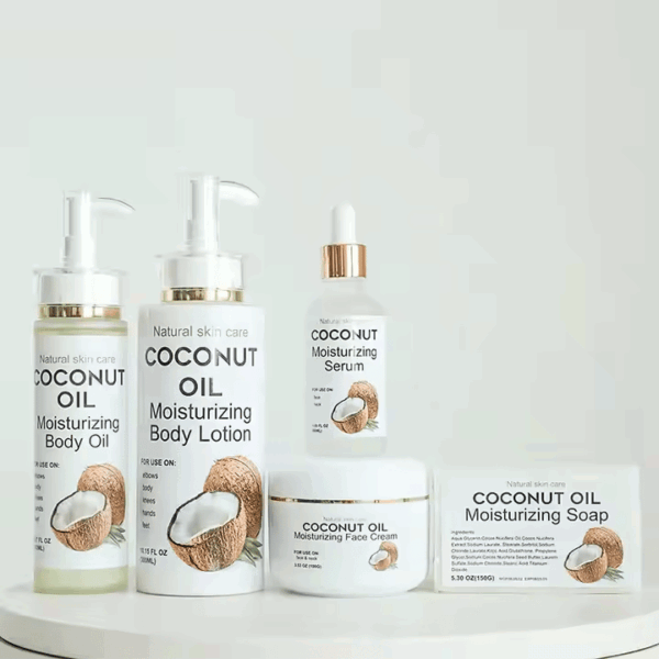 Coconut Skin Care Set – Anti-Aging, Moisturizing Face & Body Set with Serum, Cream, Lotion & Soap
