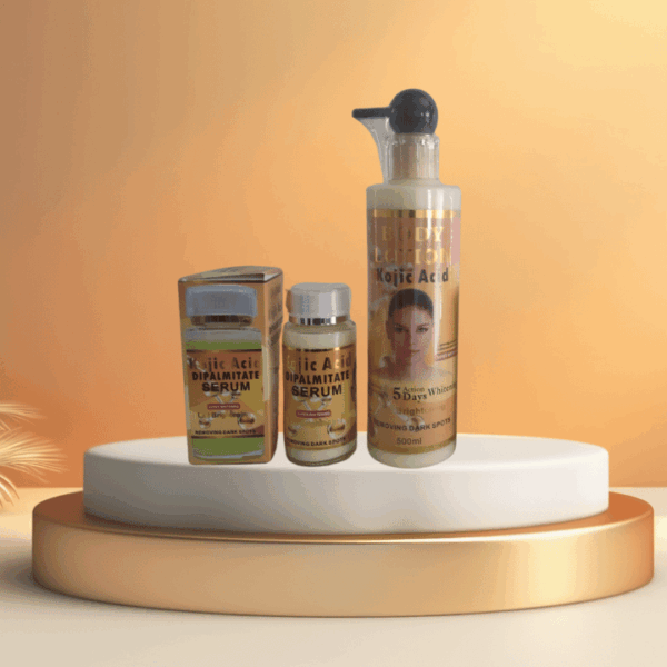 Luxurious Kojic Acid Whitening Beauty Skin Care Set – Face & Body Serum + Lotion + Soap - Image 3