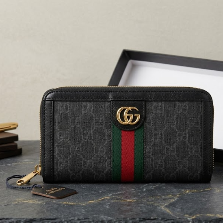 Gucci Ophidia GG Canvas Leather-Trimmed Wallet with Web Stripe & Double G - Image 4